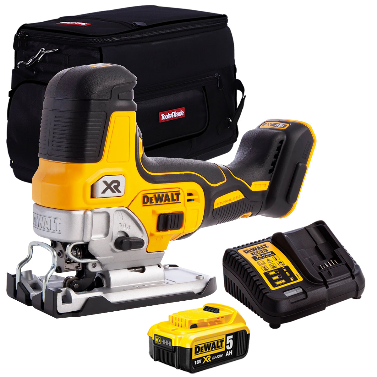 DeWalt DCS335N 18V Brushless Grip Jigsaw with 1 x 5.0Ah Battery Charger & 20