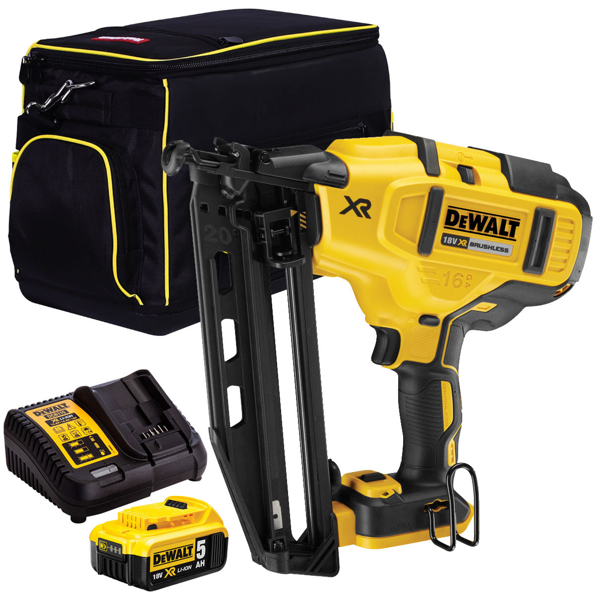 DeWalt DCN660N 18V Brushless Second Fix Nailer with 1 x 5.0Ah Battery Charger & 20