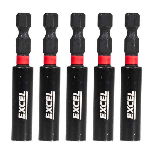 Excel 60mm Magnetic Impact Bit Holder with Blister Card Pack of 5
