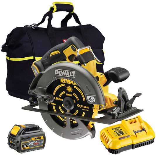 Dewalt DCS578N 54V XR Flexvolt Brushless 190mm Circular Saw with 1 x 6.0Ah Battery Charger & Bag