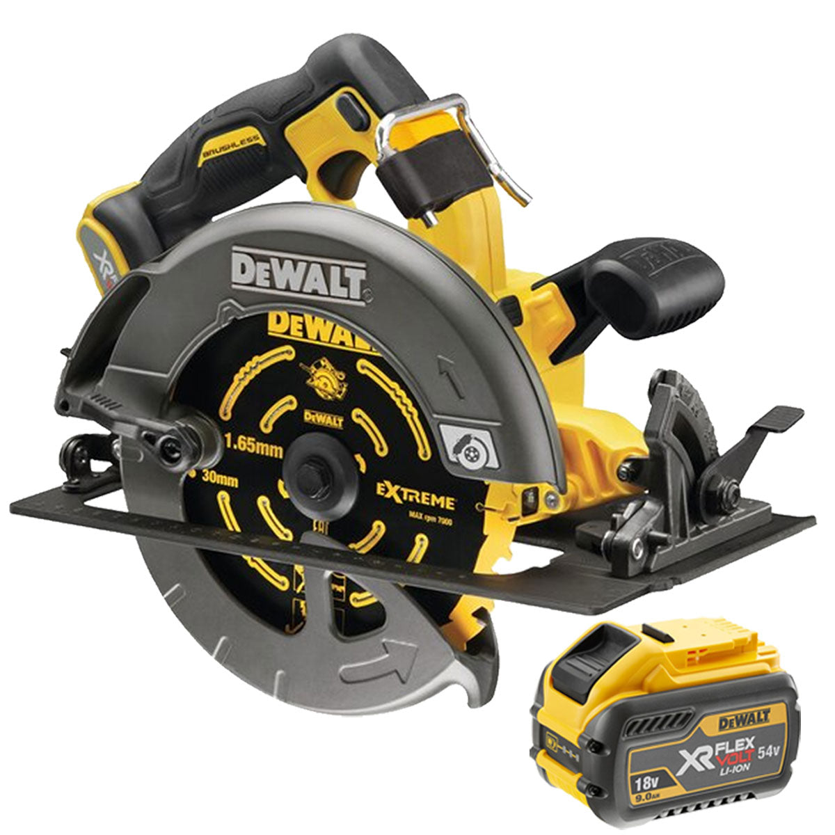 Dewalt DCS578N 54V XR FlexVolt Brushless 190mm Circular Saw with 1 x 9.0Ah Battery