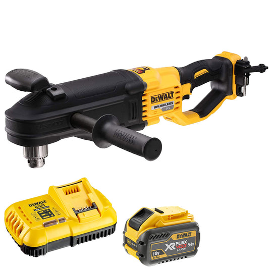 DeWalt DCD470N 54V XR Flexvolt Brushless Right Angled Core Drill with 1 x 9.0Ah Battery & Charger