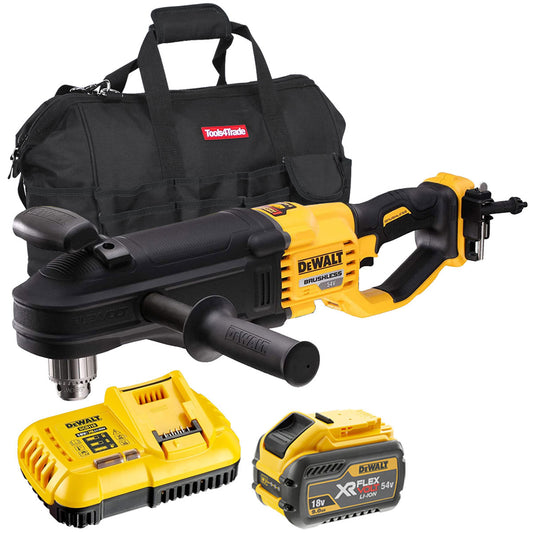 DeWalt DCD470N 54V XR Flexvolt Brushless Right Angled Core Drill with 1 x 9.0Ah Battery Charger & Bag