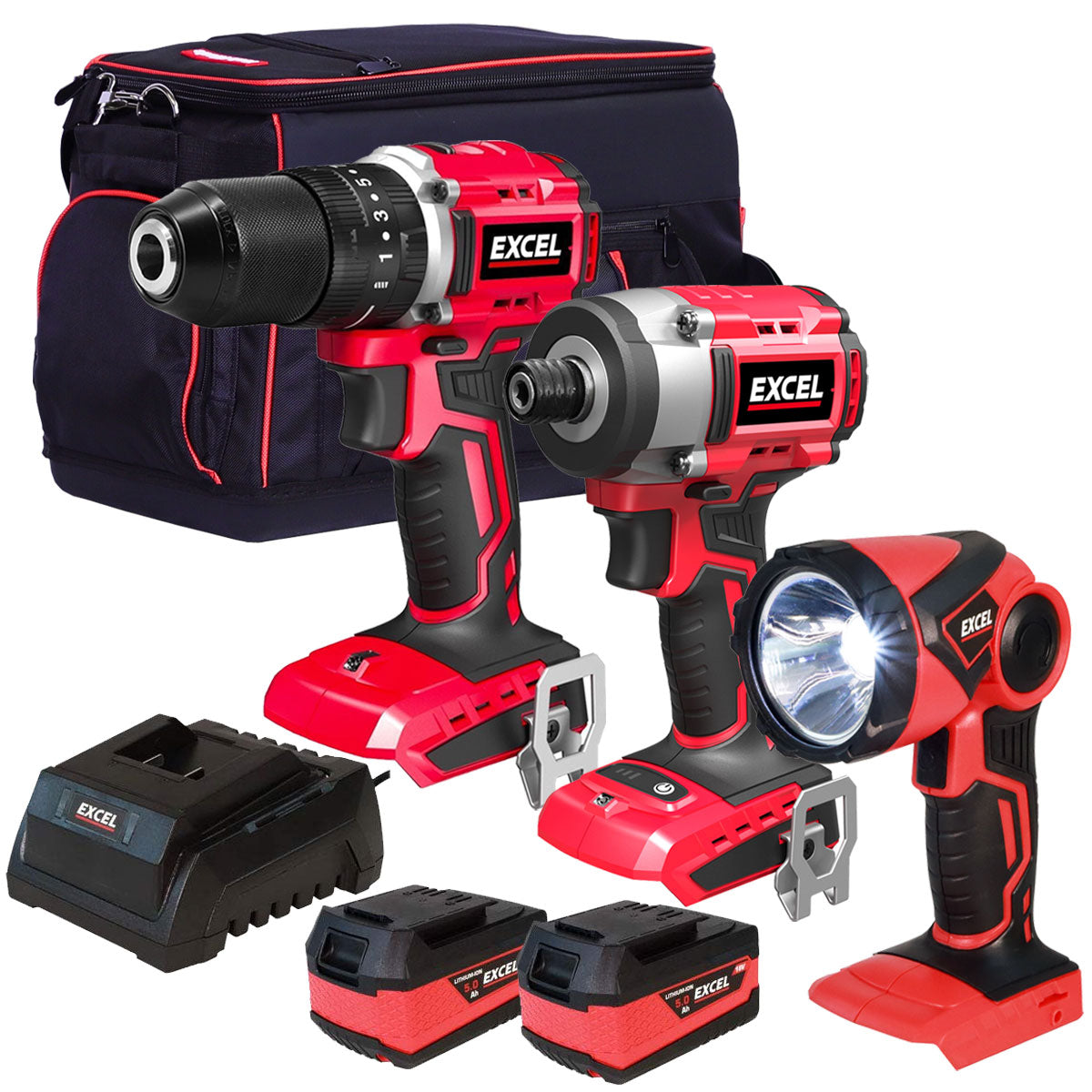 Excel 18V 3 Piece Power Tool Kit with 2 x 5.0Ah Batteries & Charger EXLKIT-16281