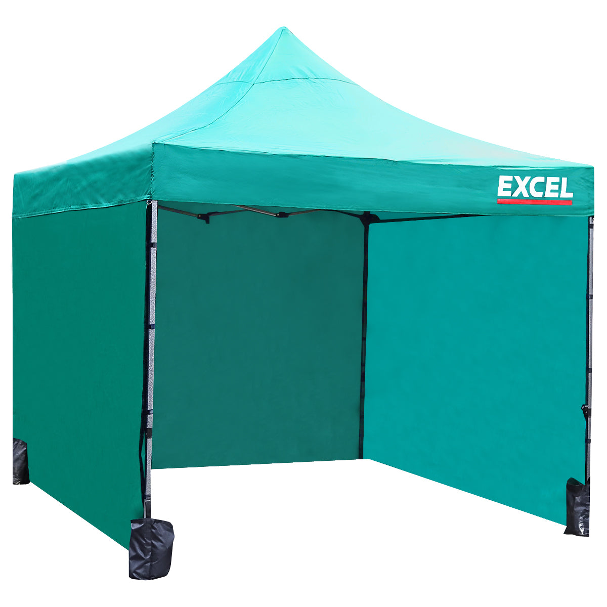 Excel Steel Gazebo 3m x 3m Green with Wheel Bag, Wall panel, Sand Bag, Rope & Pegs