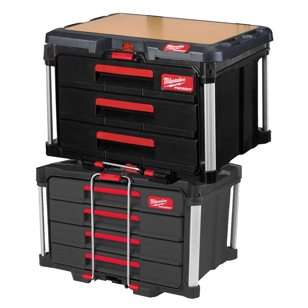 Milwaukee Packout 3 Drawer Tool Box with 2 Drawer Tool Box & Vice Mountable Top