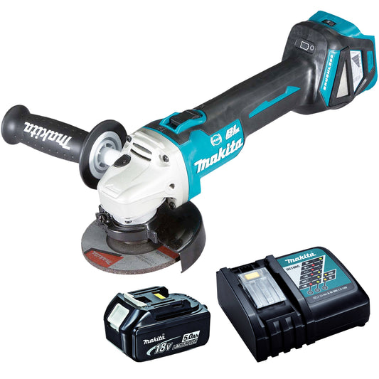 Makita DGA513Z 18V Brushless 125mm Angle Grinder with 1 x 5.0Ah Battery & Charger