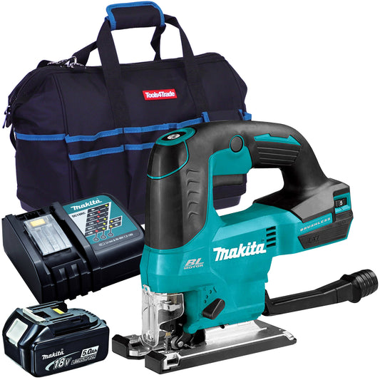 Makita DJV184Z 18V Brushless Top Handle Jigsaw with 1 x 5.0Ah Battery Charger & Bag