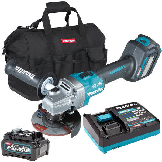 Makita GA022GZ 40V 115mm Brushless Angle Grinder with 1 x 2.5Ah Battery Charger & Bag