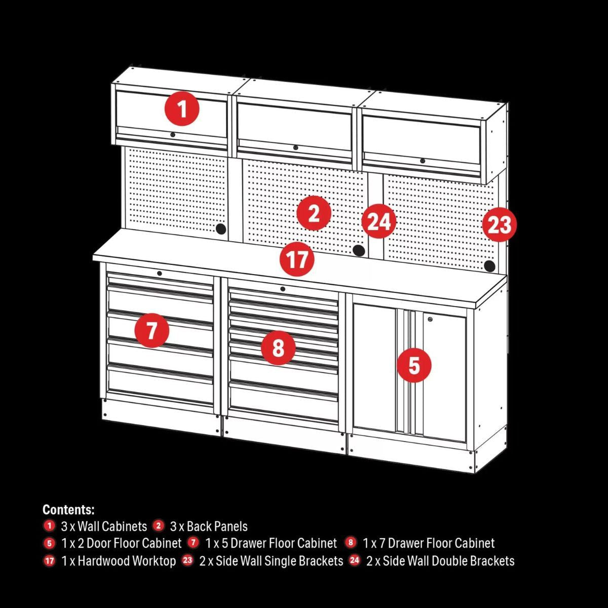 Draper MS400COMBO/14A BUNKER Modular Storage Combo with Hardwood Worktop 14 Piece 04411