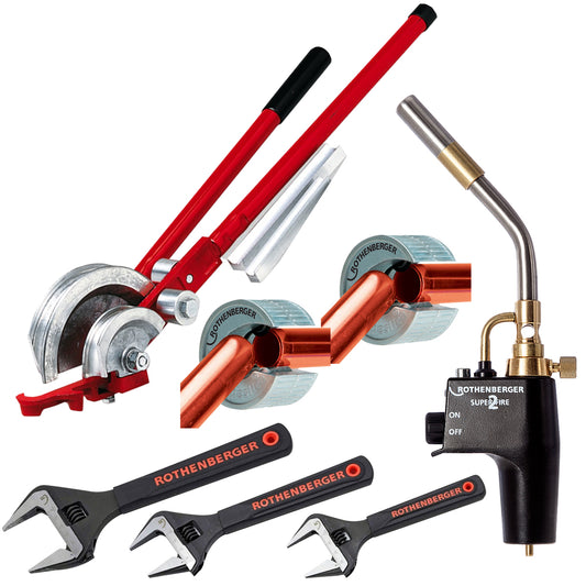 Rothenberger Super Fire 2 Gas Blow Torch with Tube Cutter, Multi Pipe Bender Set & Wrench Set