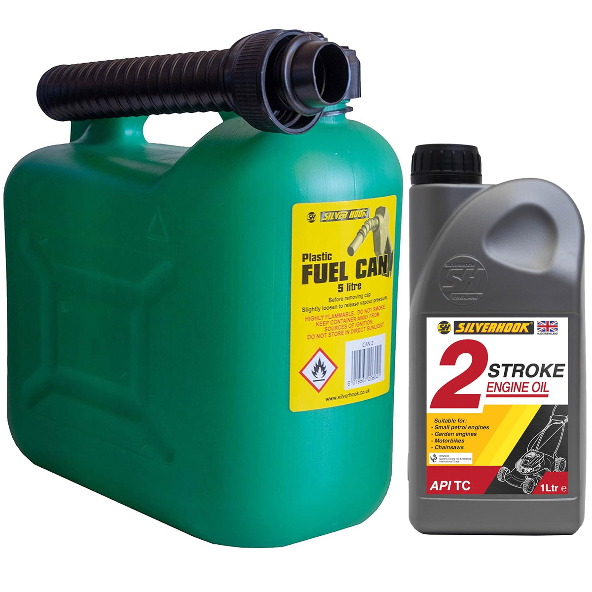 Silverhook 2-Stroke Engine Oil 1L with Plastic Fuel Can Green 5L