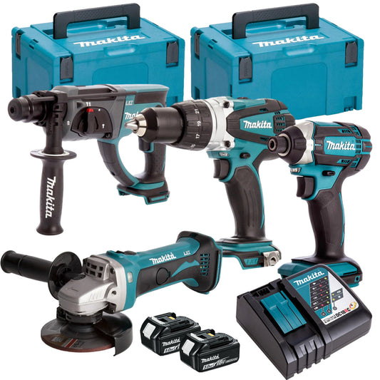 Makita 18V 4 Piece Power Tool Kit with 2 x 5.0Ah Battery & Charger T4TKIT-16456
