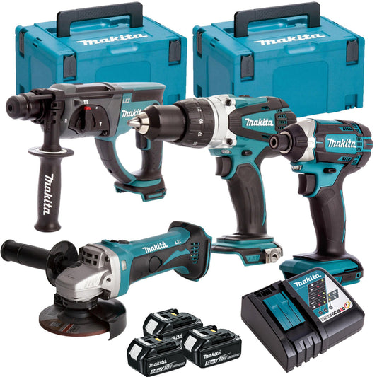 Makita 18V 4 Piece Power Tool Kit with 3 x 5.0Ah Battery & Charger T4TKIT-16461