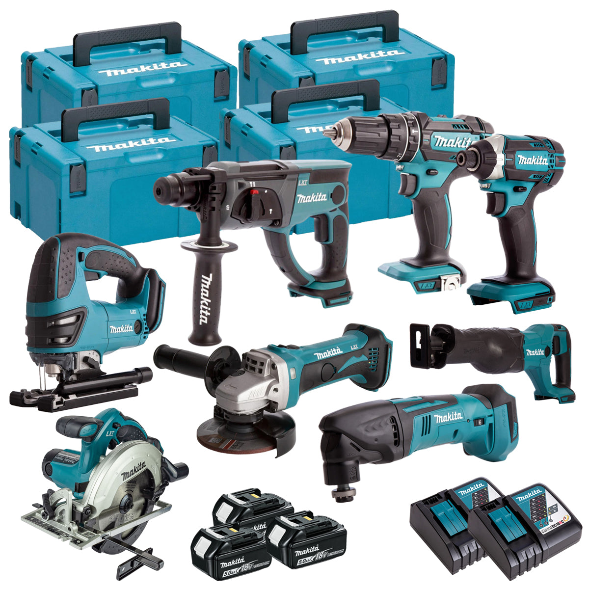 Makita 18V 8 Piece Power Tool Kit with 3 x 5.0Ah Battery & Charger T4TKIT-16463
