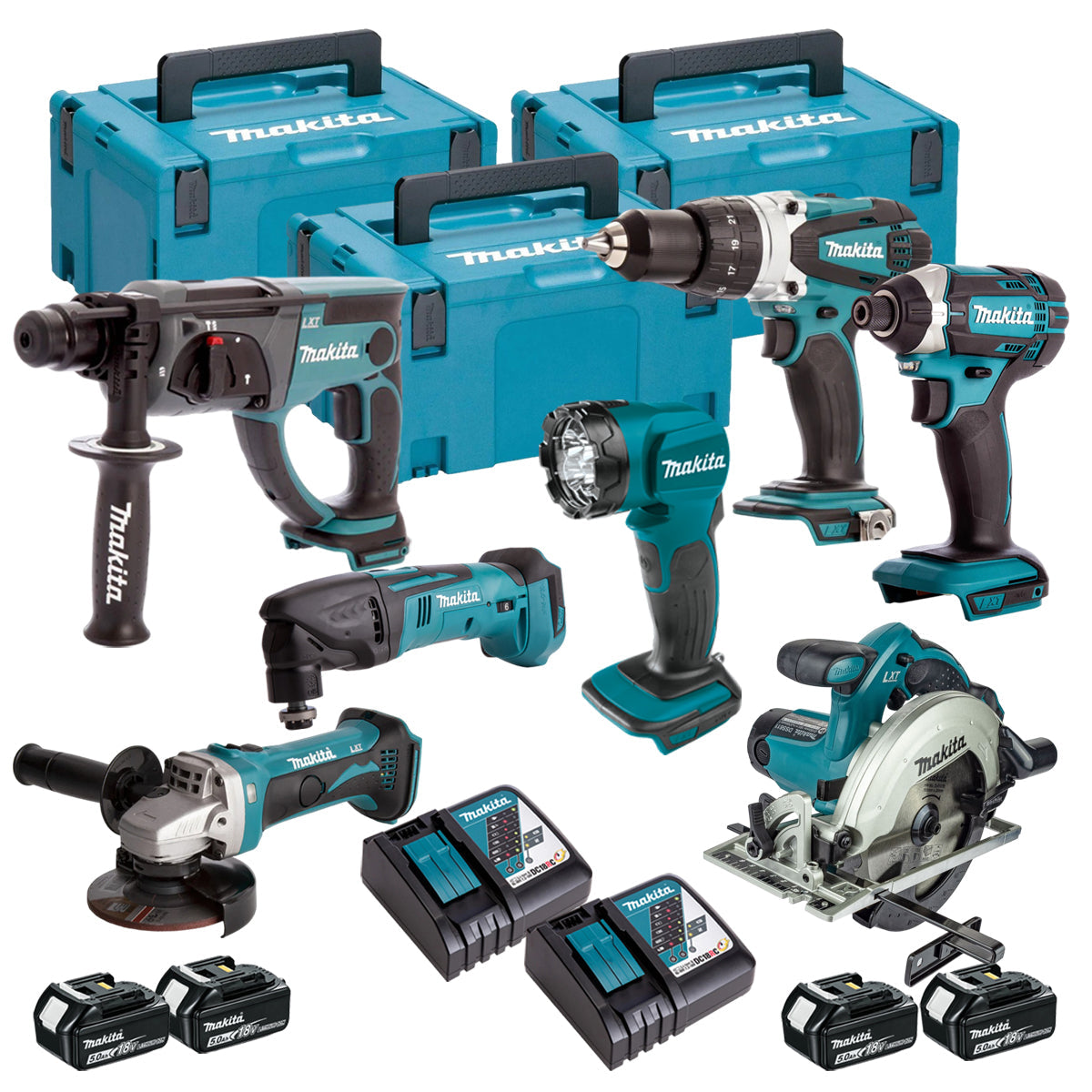 Makita 18V 7 Piece Power Tool Kit with 4 x 5.0Ah Battery & Charger T4TKIT-16464