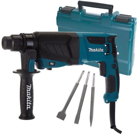 Makita HR2630/1 3 Mode SDS+ Rotary Hammer Drill 110V with 3 Piece Chisel