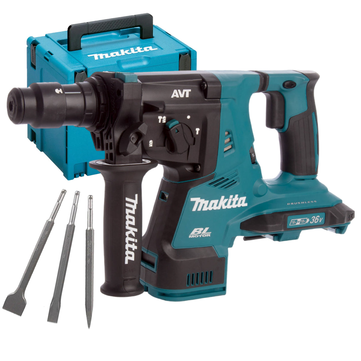 Makita DHR280ZJ 36V Brushless SDS+ Rotary Hammer Drill With 3 Piece Chisel