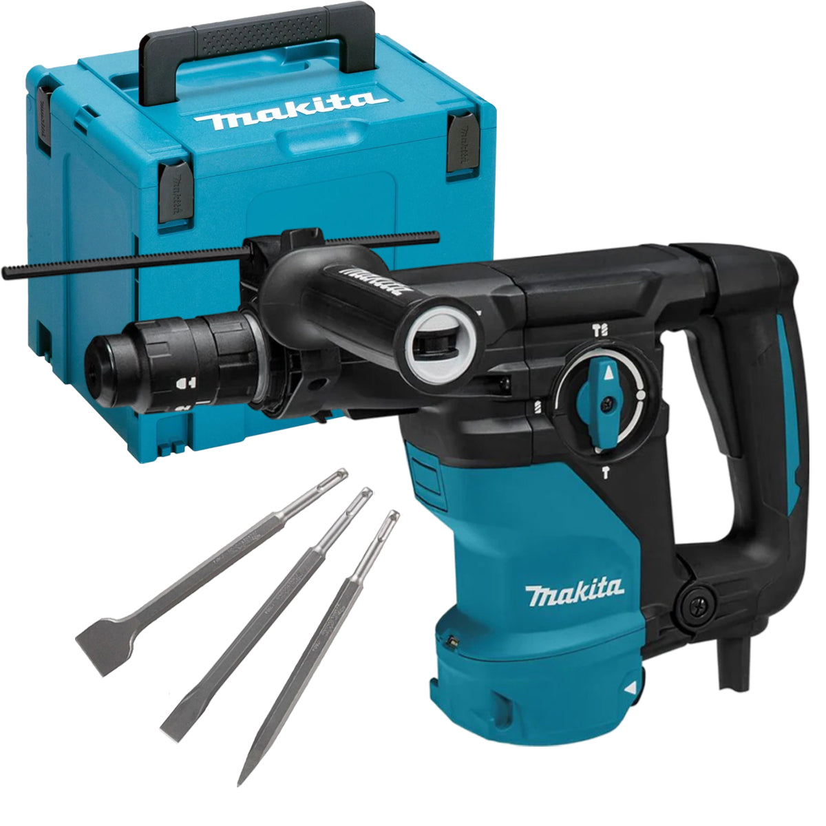 Makita HR3012FCJ/2 SDS+ Rotary Hammer Drill 240V with 3 Piece Chisel