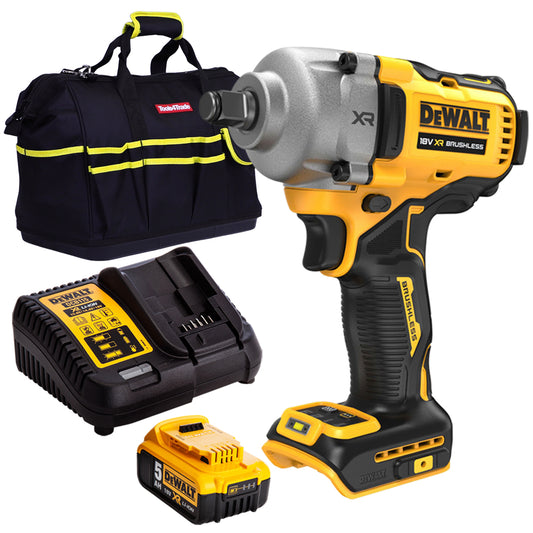 Dewalt DCF891N 18V Brushless 1/2" Hog Ring Impact Wrench with 1 x 5.0Ah Battery Charger & Bag