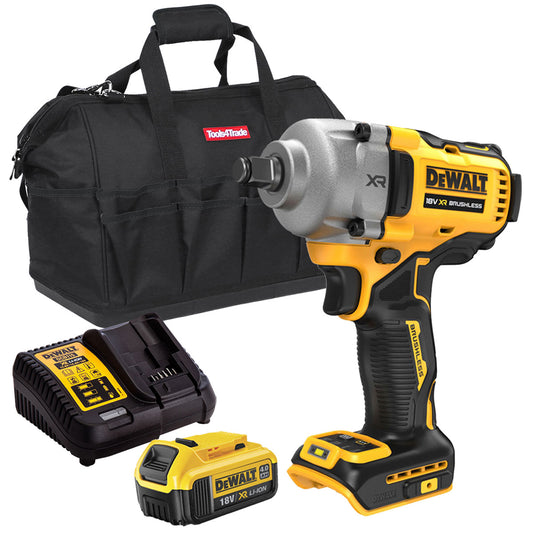 Dewalt DCF891N 18V Brushless 1/2" Hog Ring Impact Wrench with 1 x 4.0Ah Battery Charger & Bag