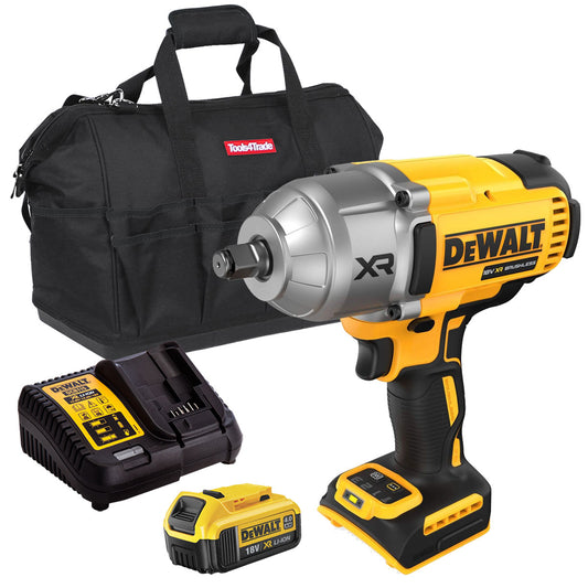 Dewalt DCF900N 18V XR Brushless 1/2” High Torque Impact Wrench Hog Ring with 1 x 4.0Ah Battery Charger & Bag