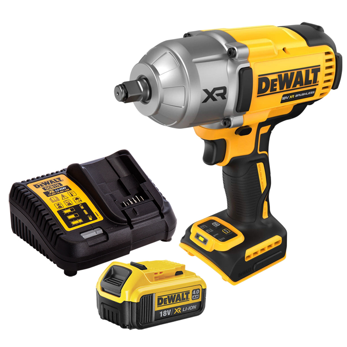 Dewalt DCF900N 18V XR Brushless 1/2” High Torque Impact Wrench Hog Ring with 1 x 4.0Ah Battery & Charger