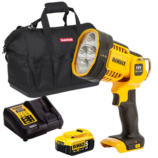 DeWalt DCL043 18V LED Spotlight with 1 x 5.0Ah Battery Charger & Bag