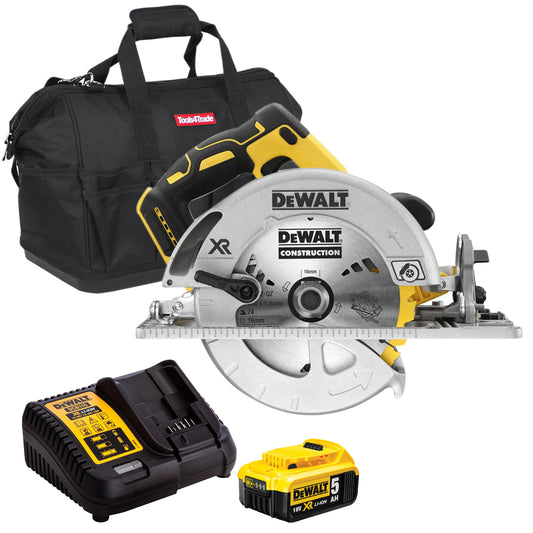 DeWalt DCS572N 18V Brushless 184mm Circular Saw with 1 x 5.0Ah Battery Charger & Bag