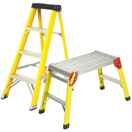 Excel Heavy Duty Fibreglass 4 Tread Ladder with Folding Hop up