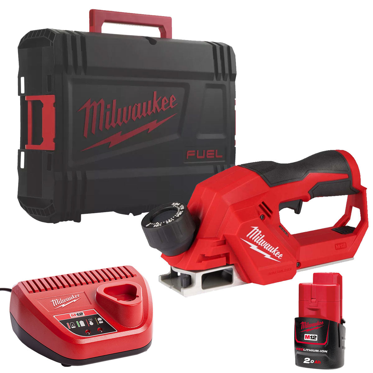 Milwaukee M12BLP-0X 12V Brushless 56mm Planer with 1 x 2.0Ah Battery Charger & Case