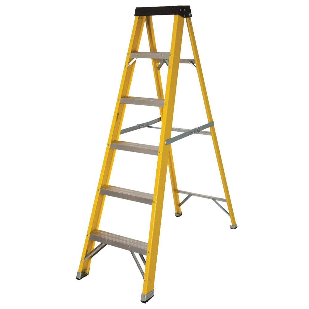 Excel Heavy Duty Fibreglass 6 Tread Ladder with Folding Hop Up