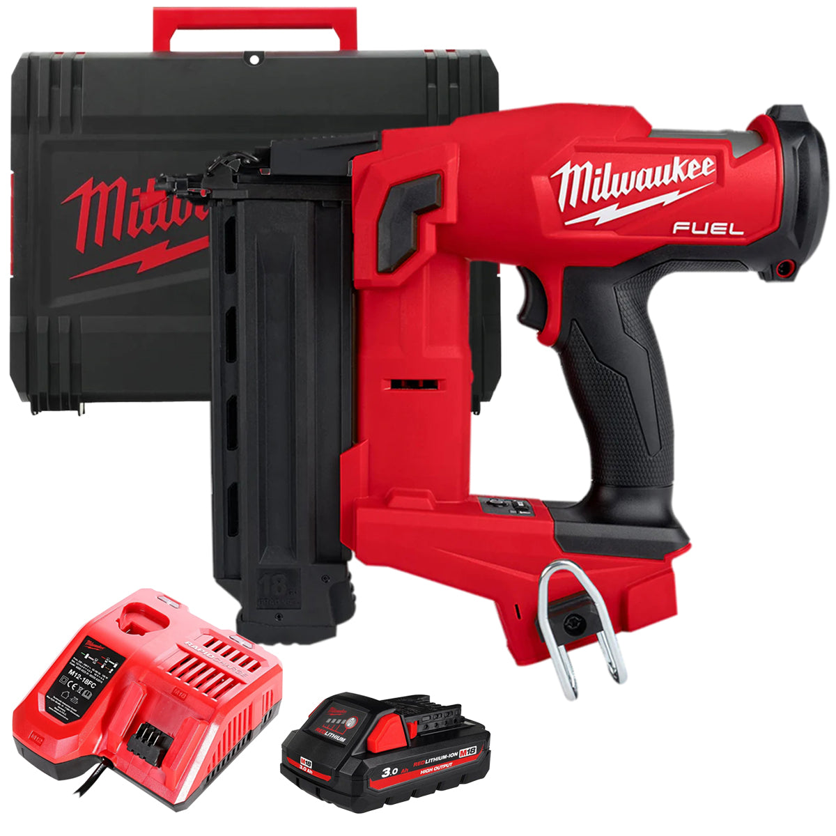 Milwaukee M18FNCS18GS-0X 18V Fuel Brushless First Fix Nail Gun with 1 x 3.0Ah Battery & Charger in Case