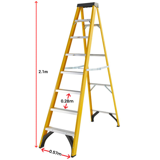 Excel Electricians Fibreglass Step Ladder 8 Tread 2.1m Heavy Duty
