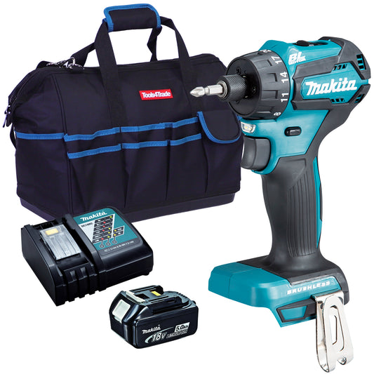 Makita DDF083Z 18V Brushless 1/4" Drill Driver With 1 x 5.0Ah Battery Charger & Bag