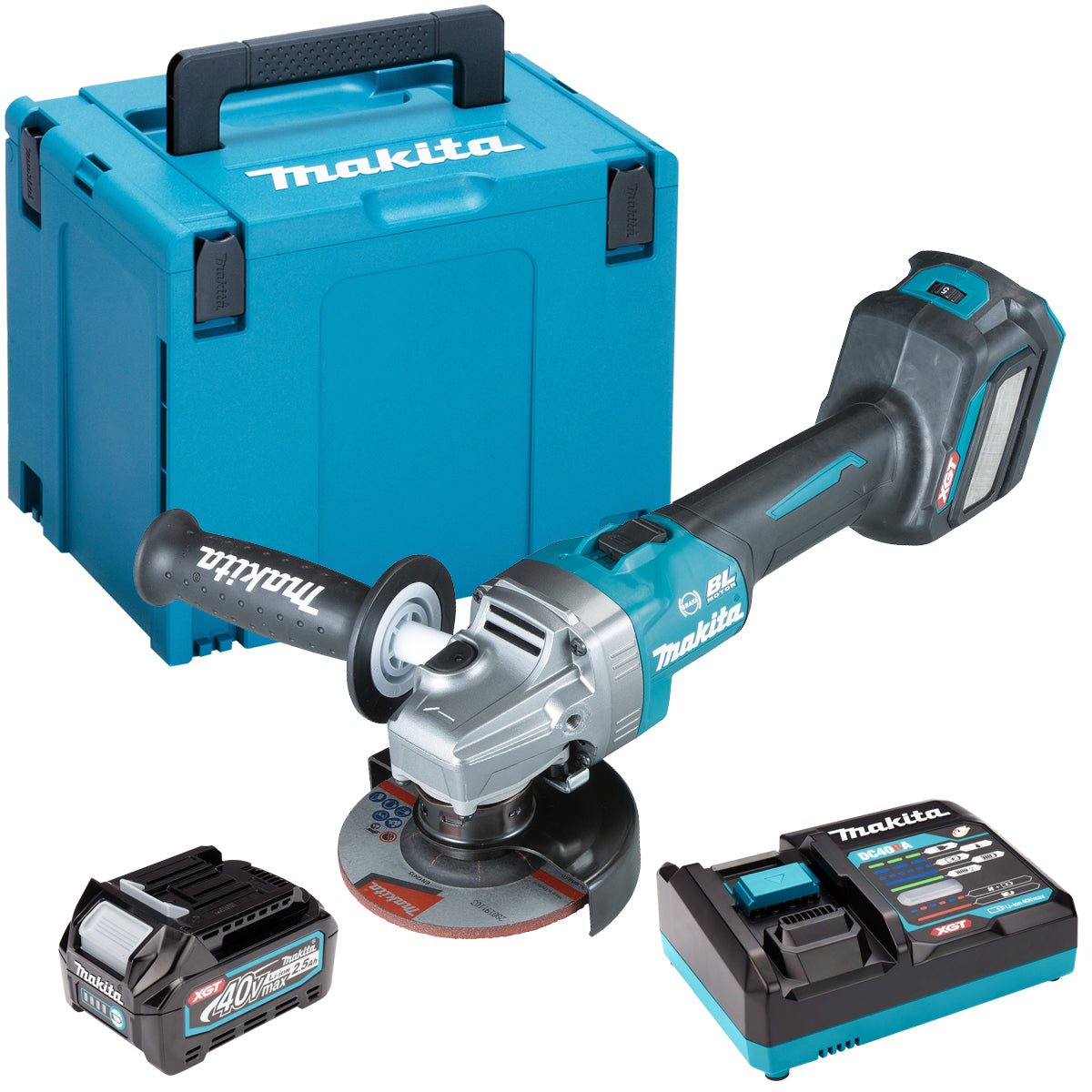 Makita GA022GZ01 40V Brushless 115mm Angle Grinder with 1 x 2.5Ah Battery Charger & Case