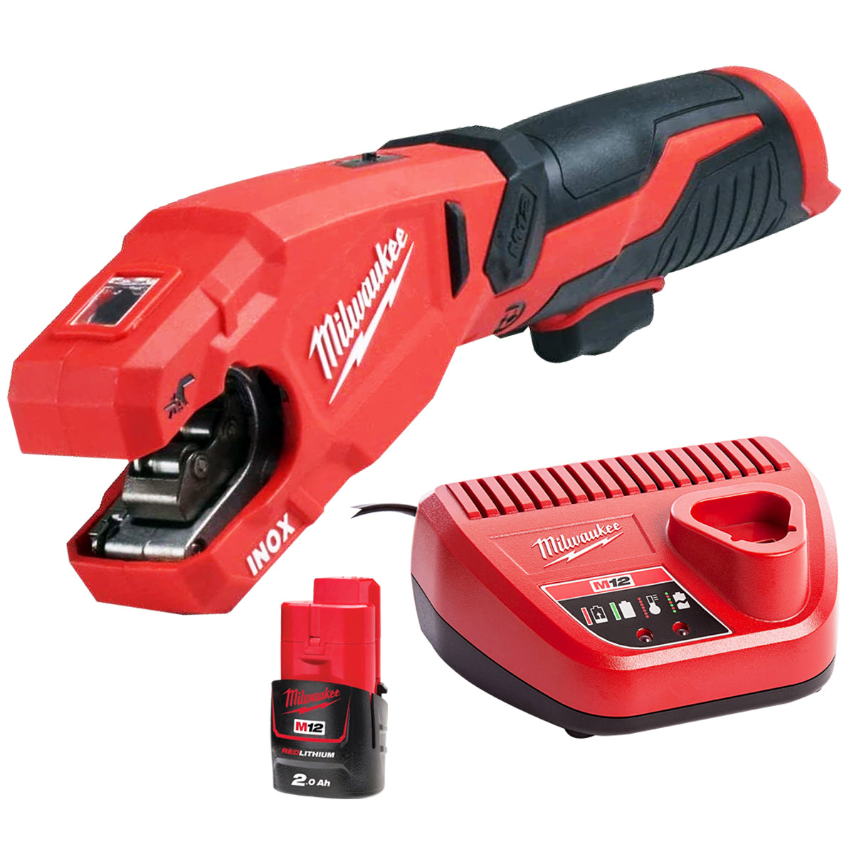 Milwaukee M12 PCSS-0 12V 12-28mm Pipe Cutter with 1 x 2.0Ah Battery & Charger