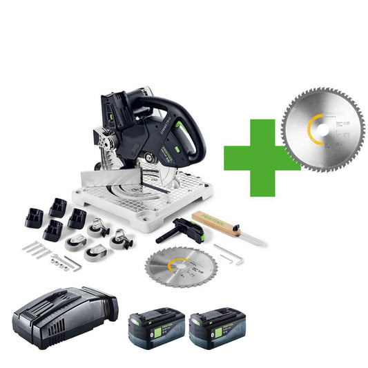 Festool SYMC 70 EB-Basic 36V Master Edition Brushless SYMMETRIC Mitre Saw - 578180 With 2 x 5.0Ah Batteries, Charger