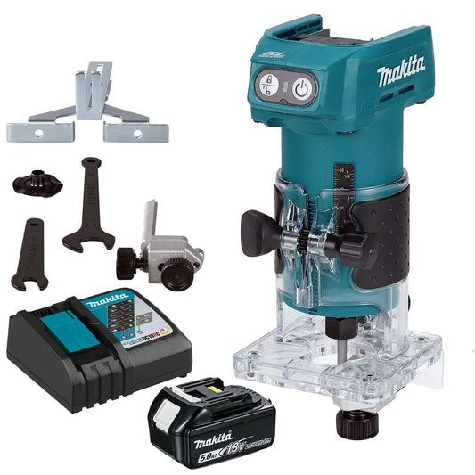 Makita DRT52Z 18V LXT Brushless Router Trimmer with 1 x 5.0Ah Battery & Charger