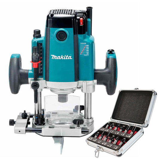 Makita RP2303FC/2 1/2" Plunge Router 240V/2100W with Cutter Bit 12 Piece Set