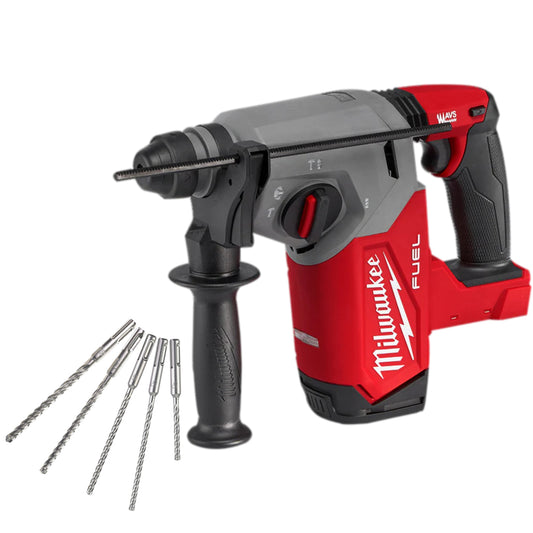 Milwaukee M18FH-0 18V Fuel Brushless 4-Mode SDS+ Hammer Drill with 5 Piece Drill Bit Set