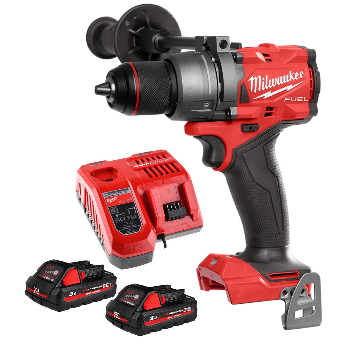 Milwaukee M18FPD3-0 18V Fuel Brushless Combi Drill with 2 x 3.0Ah Batteries & Charger