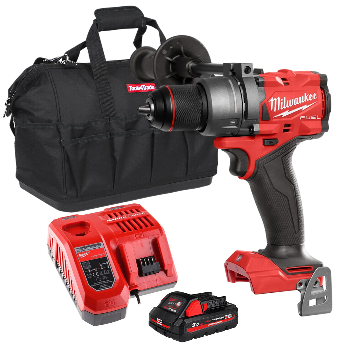 Milwaukee M18FPD3-0 18V Fuel Brushless Combi Drill with 1 x 3.0Ah Battery Charger & Bag