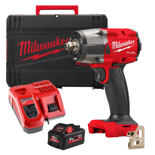 Milwaukee M18FMTIW2F12-0X 18V Brushless 1/2" Impact Wrench with 1 x 5.5Ah Battery Charger & Case