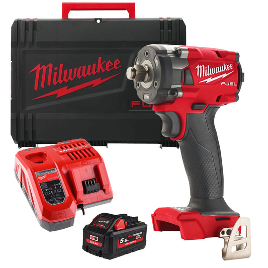 Milwaukee M18FIW2F38-0X 18V Fuel Brushless 3/8" Friction Ring Impact Wrench with 1 x 5.5Ah Battery Charger & Case