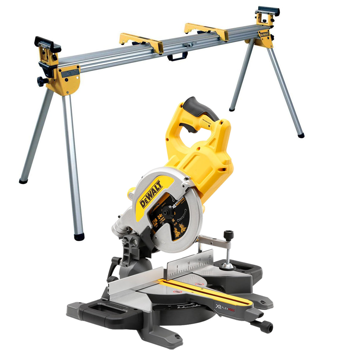 Dewalt DCS777N 54V Flexvolt Brushless 216mm Mitre Saw with Universal Extendable Saw Stand