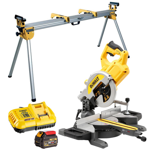 Dewalt DCS777N 54V Flexvolt Brushless 216mm Mitre Saw with 1 x 6.0Ah Battery Charger & Extendable Stand