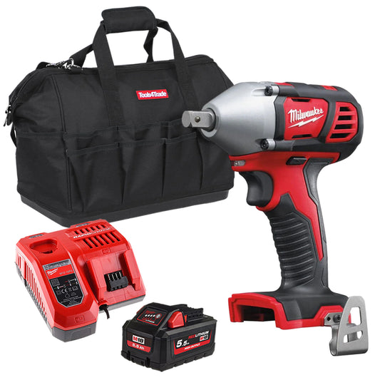 Milwaukee M18BIW12-0 18V Compact 1/2" Impact Wrench with 1 x 5.5Ah Battery Charger & Bag