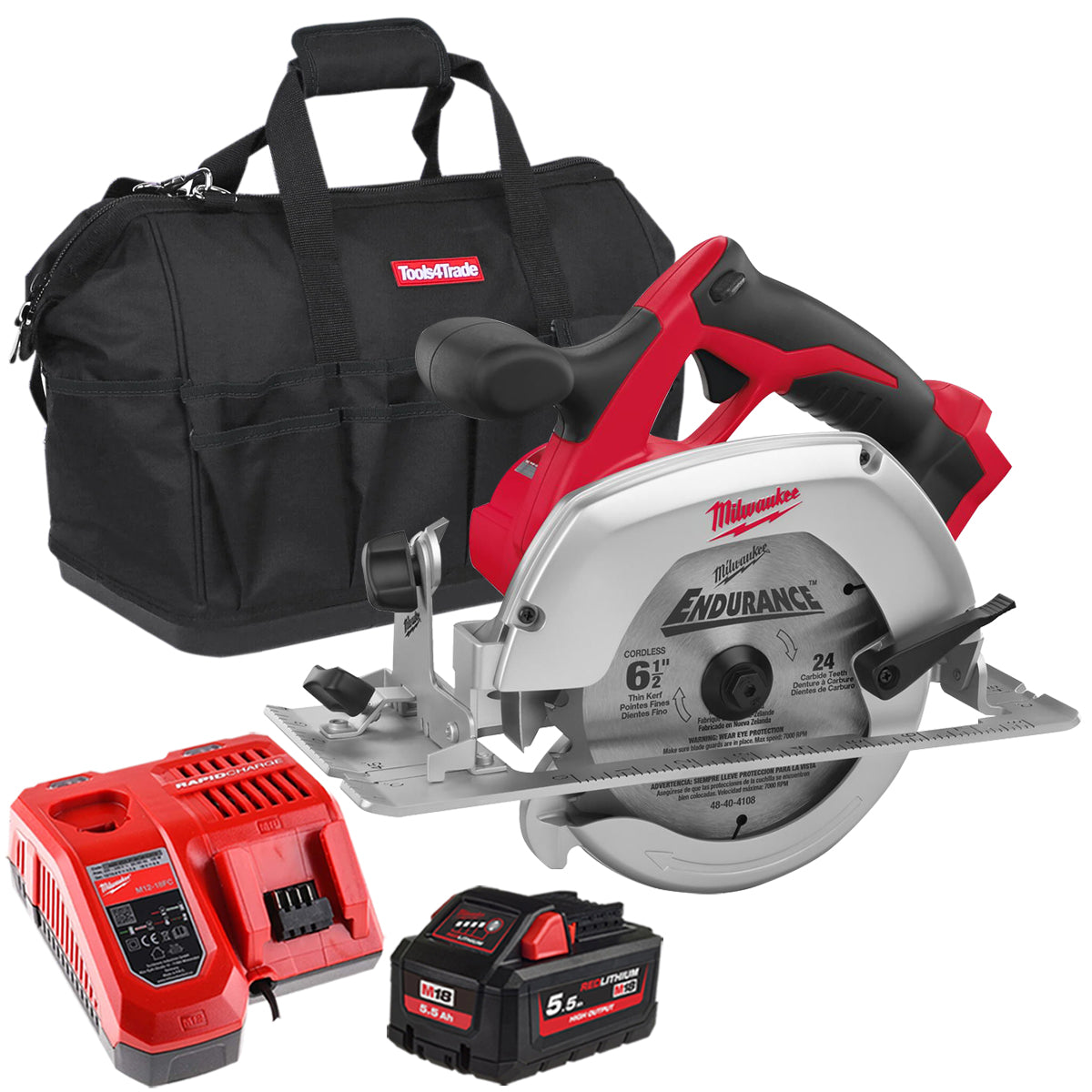 Milwaukee M18HD18CS-0 18V 165mm Circular Saw with 1 x 5.5Ah Battery Charger & Bag