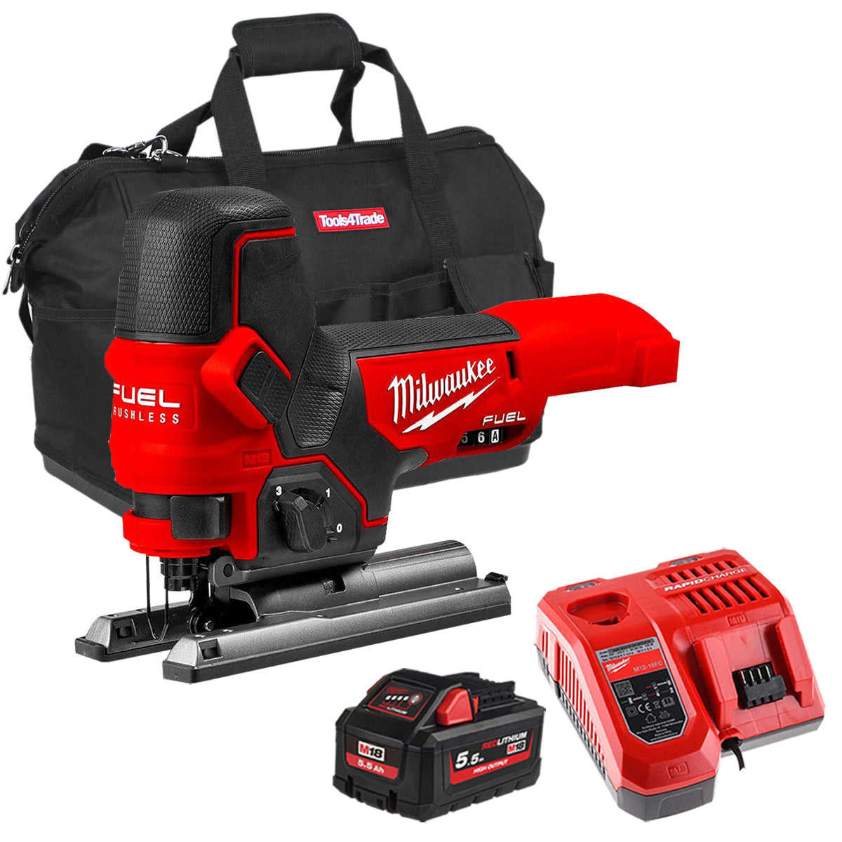 Milwaukee M18FBJS-0 18V FUEL Brushless Jigsaw with 1 x 5.5Ah Battery Charger & Bag